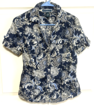 Karen Scott S Cotton Button Down Womens Blue &amp; White Floral Collared Shi... - $11.88