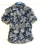 Karen Scott S Cotton Button Down Womens Blue &amp; White Floral Collared Shi... - €10,23 EUR