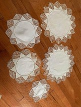 Vintage hand Crocheted Linen Doily Set #26 - $10.14