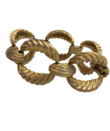 Vintage Bracelet Mod Heavy Chunky Textured Gold Tone link fold over clasp - $16.82