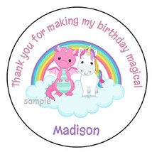 12 Personalized Unicorn &amp; Dragon Birthday Party Stickers Favors Labels tags - £9.44 GBP