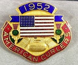 American Curlers Curling Club Enamel Medal Pin Flag Vintage B 1952 - £7.76 GBP