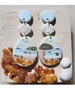 Ocean Beach Earrings • Dangle Sea Earrings With Natural Amber Stone • No... - £35.01 GBP