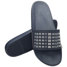 NWT TOMMY HILFIGER MSRP $54.99 MEN&#39;S NAVY BLUE SLIP ON SLIDES SANDALS SI... - £22.63 GBP