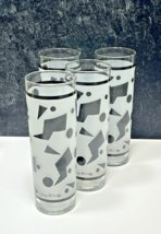 4 Georges Briard Black White Frosted Jazz Highball Collins Glasses Retro... - $57.42