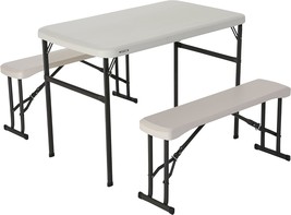 Lifetime 80373 Portable Folding Camping Rv Picnic Table And Bench Set, Almond - £75.04 GBP