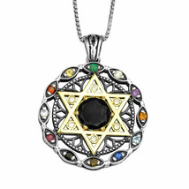 Ciondolo Cabala Onice Pietre Dure Cristalli Hoshen Cz Argento Sterling e Oro 9K - £324.51 GBP