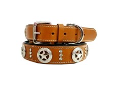Shwaan studded with star and crystals Premium Leather Dog Collar Christmas day  - £33.92 GBP+