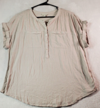 Lucky Brand Shirt Womens Large Tan Cotton Short Sleeve Crew Neck Button Front - £9.50 GBP