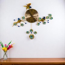 24&quot; Blue Green And Gold Metal Silent Pendulum Floral Wall Clock - $245.76