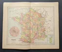 Antique Original 1890 FRANCE Hunt &amp; Eaton Colored Map 13x11 ~ Fisk &amp; Co. - £35.93 GBP