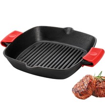 Cast Iron Grill Pan, 10&quot; Square Skillet With Easy Grease Drain Spout And Two Hea - £36.46 GBP