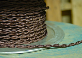 Brown scribble rayon covered wire, vintage style, cloth lamp cord, - £1.08 GBP
