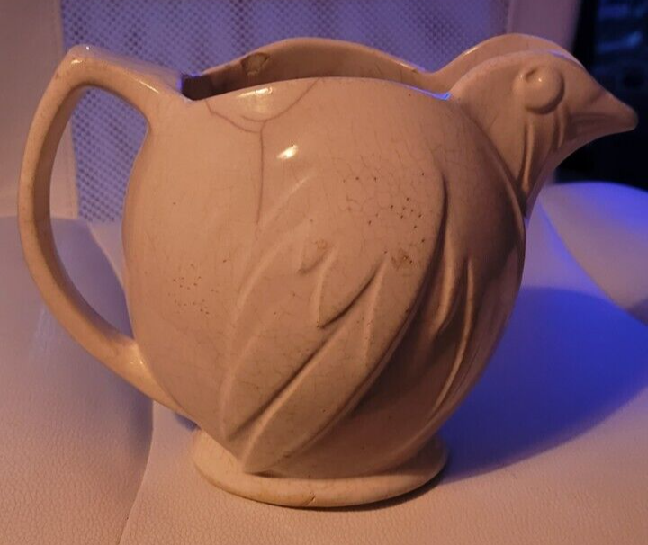 Vintage Unmarked ?McCoy? Bird Pitcher Mid-Centry Off White Water Flower ... - $24.98