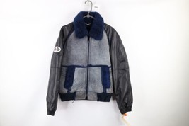 NOS Vintage 90s Streetwear Mens Size 36 Shearling Leather Racing Bomber Jacket - £233.31 GBP