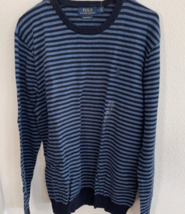 Polo Ralph Lauren Pullover Sweater Men's Medium Pima Navy Blue Striped Classic - £39.95 GBP