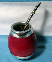 Argentina Mate Gourd Yerba Tea Cup With Straw Bombilla Gaucho Handmade N... - $33.99