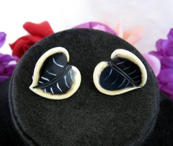 Black Cream PETAL or LEAF EARRINGS Vintage Screw Back Heart Shaped Floral - £10.26 GBP