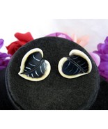 Black Cream PETAL or LEAF EARRINGS Vintage Screw Back Heart Shaped Floral - £10.20 GBP