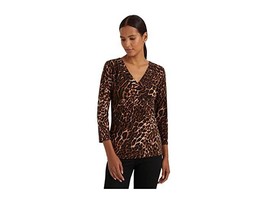 MSRP $70 Ralph Lauren Ocelot-Print Stretch Jersey Top Black Size Large - £25.04 GBP