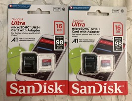 Lot of (2) SanDisk 16GB Ultra microSDHC UHS-I Memory Card with Adapter - £15.18 GBP