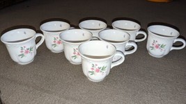Set of 8 Pfaltzgraff Meadow Lane Coffee Cups Mugs Butterfly PINK FLOWERS... - £38.93 GBP