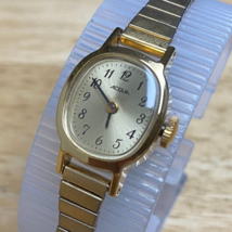 VTG Acqua Timex Lady Gold Tone Stretch Band Barrel Hand-Winding Mechanical Watch - £15.17 GBP