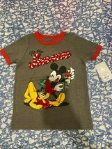 New Disney Mickey Mouse and Pluto Holiday Ringer tee T-Shirt for BoysSiz... - $15.22