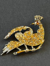 Vintage Clear Rhinestone Encrusted Silvertone Peacock Bird Brooch Pin – 2 x 1.25 - £11.93 GBP