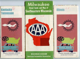 3 AAA Maps with Marked Route from Milwaukee to Nashville &amp; Return 1968 - $17.82