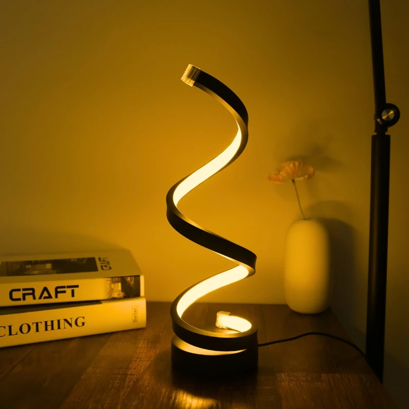 Modern minimalist spiral desk lamp, wire controlled three color LED ambient - $13.92