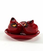Cardinal Bird Salt and Pepper Shakers Set with Oval Tray Red Ceramic Wild Nature image 3