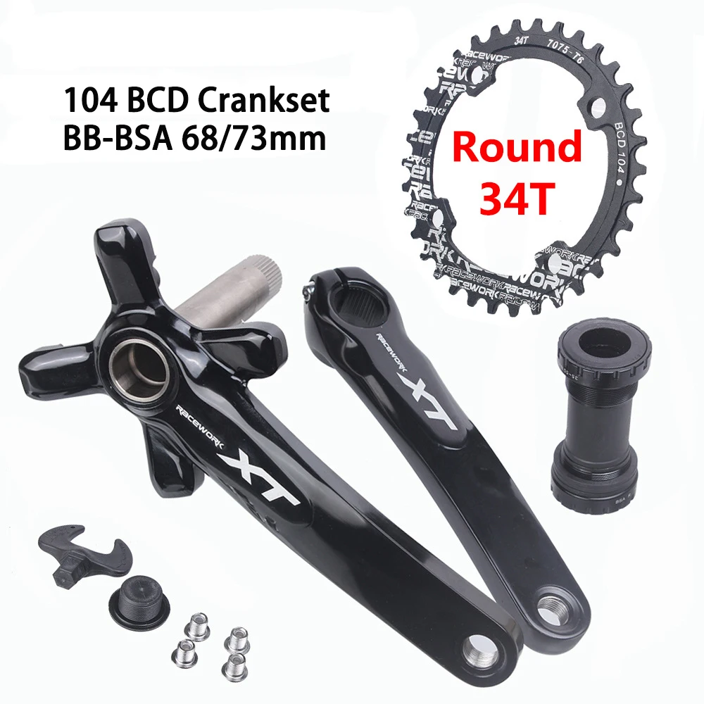 RACEWORK XT tech 104BCD MTB Bicycle Crankset Bike Chainring 170mm 175mm Black Ro - £126.10 GBP