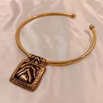 Vintage Gold Tone Animal Print Glazed Enamel Choker Torque Collar Necklace - $31.68
