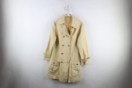 Vintage 70s Streetwear Womens Size Medium Thrashed Trench Coat Jacket Beige USA - £30.59 GBP