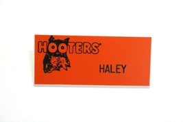 HOOTERS RESTAURANT GIRL HALEY ORANGE NAME TAG / PIN -  Waitress Pin - $15.00