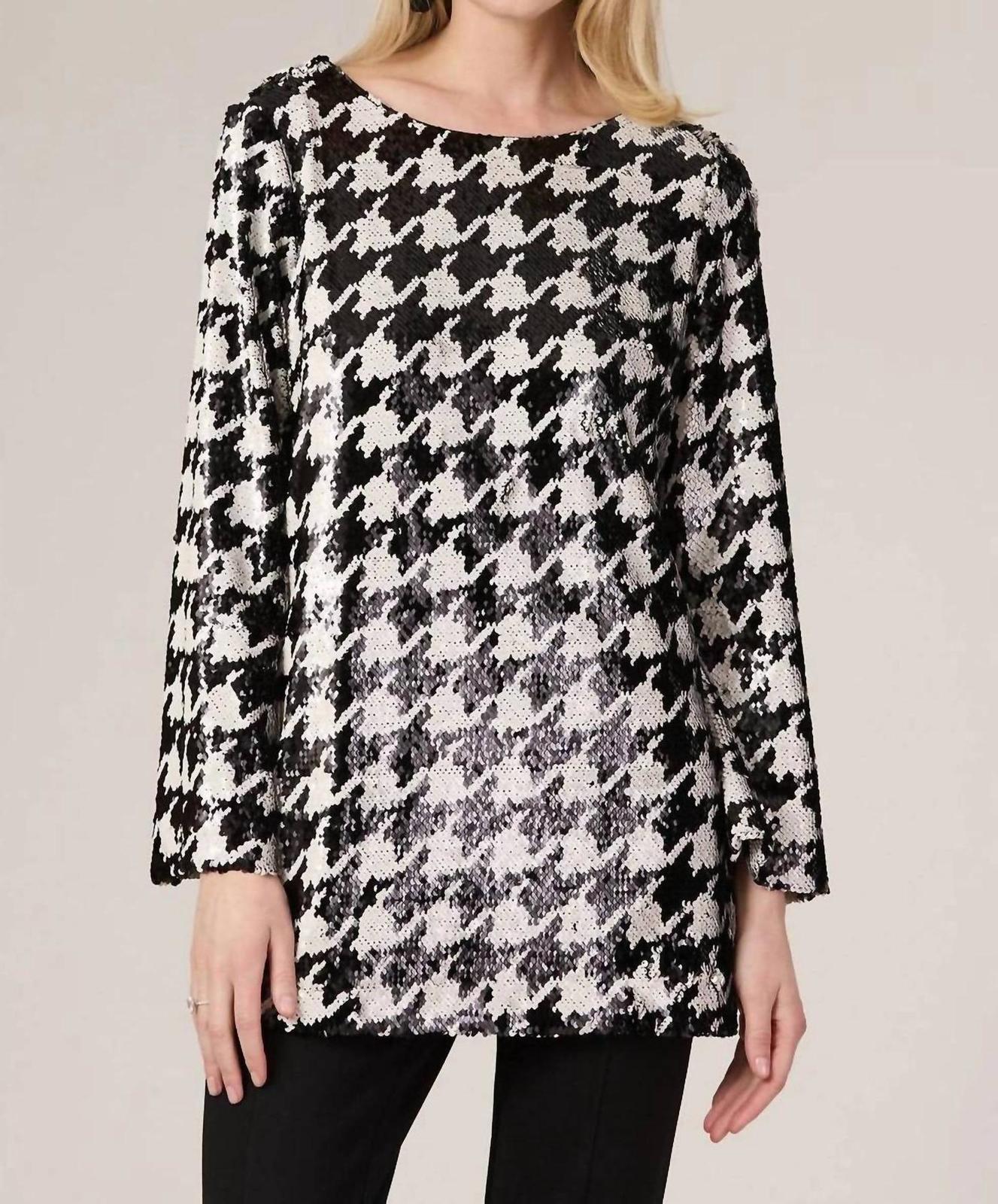 Tyler Boe Sandra Sequin Houndstooth Tunic Top Black Houndstooth - $164.00