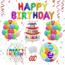 Colorful Birthday Decorations For Kids Girls Women,Happy Birthday Balloons,Happy - $28.99