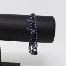 Gun Metal &amp; Blue Beads 3 Strand Clasp Bracelet - £7.94 GBP