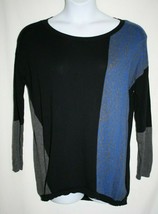 DKNY Jeans Misses MEDIUM Pullover Tunic Sweater Blue Gray Black Stripe Cotton - £8.45 GBP