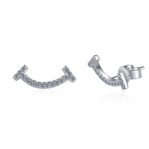 Women Sterling Silver Diamond Stud Earring 0.18ct Moissanite Diamond Smile Ear S - £51.31 GBP