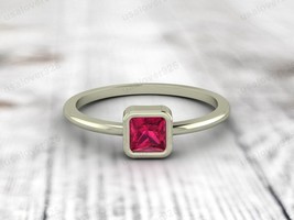 Natural Pink Ruby Square Gemstone Modern Promise Women Solitaire Ring Jewelry - £46.56 GBP