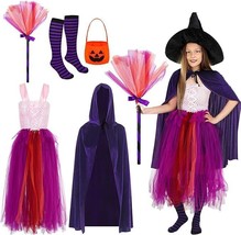 5 Piece Girl&#39;s Halloween Witch Costume Set with Pumpkin Bag - Size: L - £14.94 GBP