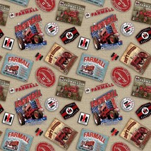 Cotton Farmall Tractor Logos Burlap Cotton Fabric Print by the Yard D367.63 - £10.78 GBP