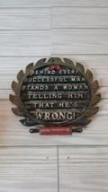 Vintage &quot;Behind Every Man&quot; Trivet, Black and White cast metal, 5X5 in - $9.89