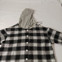 SHEIN Women's Black & White Plaid Flannel Drawstring Hoodie Shirt Jacket Size M image 5