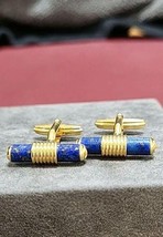 Dunhill Cufflinks Blue and Gold Tone d Logo 1.0ｘ0.2in with out/Box gift good - £63.94 GBP