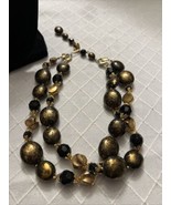 DEAUVILLE 2 Strand Black Goldtone Beaded Statement Necklace VTG - £43.20 GBP