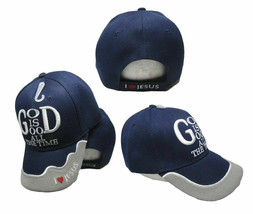 God Is Good All The Time Blue Hat Ball Cap I Love Heart Christian - £15.92 GBP