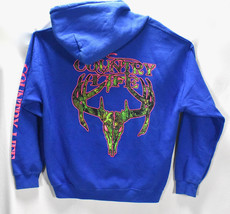 Country Life Hoodie Blue Gildan Graphic Print Sweater Antlers Mens Size L - £23.32 GBP